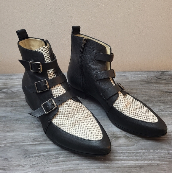 Jimmy Choo Marlin Black & Snake Embossed Leather Ankle Boots Size 40 - Picture 2 of 13
